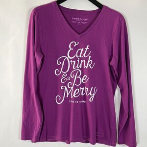 Life Is Good Crusher Tee Medium Eat Drink‎ Be Merry Spell Out Gorpcore Outdoors